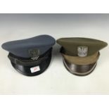 Two post-War Polish military peaked caps