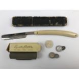 Collectors' items including a cased cutthroat razor, a boxed Elizabeth Arden scent bottle / perfume,