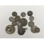 A small quantity of 18th Century and later British and other silver coins including Maundy 3d's