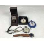 A Heuer Trackmaster stopwatch together with a quantity of vintage pocket and wrist watches,