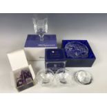 Thomas Webb crystal glasses, a Bohemia Crystal bowl, a glass goblet and paperweight