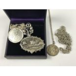 Vintage silver and white-metal jewellery including a Victorian 'Jubilee Souvenir' brooch (a/f), a