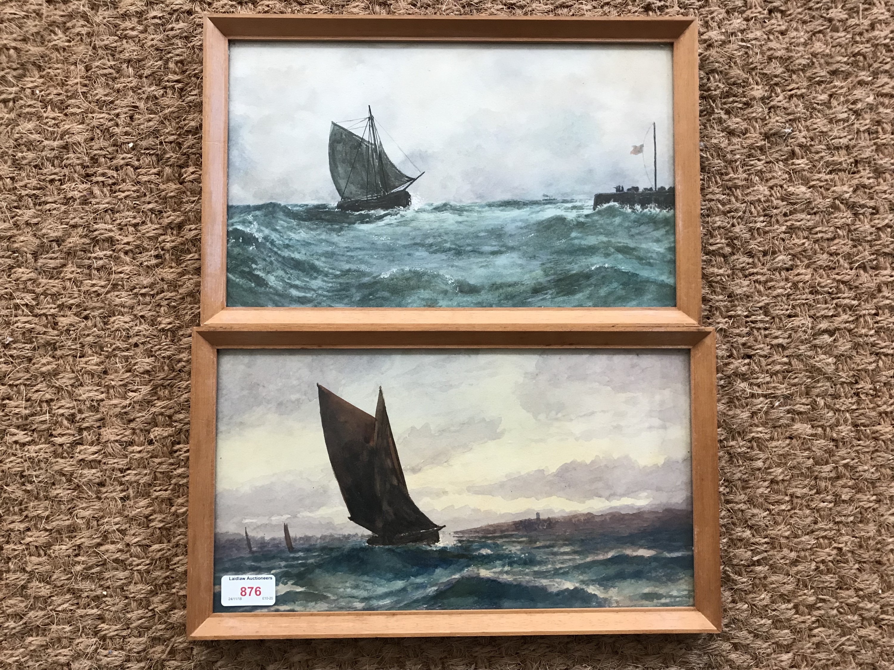 (19th Century) A pair of watercolour seascapes depicting sailing boats navigating choppy waters,