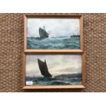 (19th Century) A pair of watercolour seascapes depicting sailing boats navigating choppy waters,