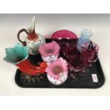 Glassware including Victorian hand-enamelled vases and cranberry wares etc.