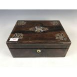 A Victorian mother of pearl inlaid rosewood writing slope, 30 x 22 x 13 cm high