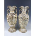 A pair of Japanese Satsuma vases, 40 cm (one a/f)