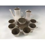 A vintage Poole Pottery Twin Tone pattern tea service for six, in 'mushroom'