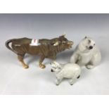 A Sylvac bull figurine together with a polar bear and a Beswick sheep