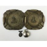 Two trench art ashtrays and a cigarette lighter