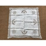 A First World War white-work table cloth hand-embroidered "France, 1st June 1917"