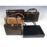 Five vintage ladies' handbags, including a faux-crocodile skin bag, and one further faux-ostrich bag