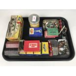 Four empty Matchbox series boxes together with an Airfix racing carton, miniature die-cast and