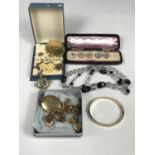 Edwardian and later rolled-gold and other jewellery, including a pendant locket containing