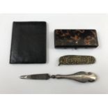 A 19th Century tortoiseshell vesta case together with a French pocket knife, a silver manicure