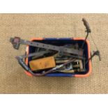 A quantity of tools including hammers, saws and a sash clamp etc