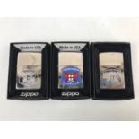 Three boxed Carlisle United Zippo lighters