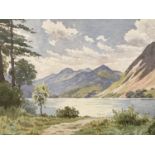 William Smith (British, circa 1940s) Crummock Water and Red Pike, watercolour, in pen-lined card