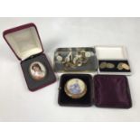 Vintage costume jewellery including a Limoges brooch and cuff links etc