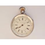 A late 19th Century silver cased chronograph pocket watch, having a crown-wound movement, a white-