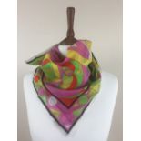 Two vintage Emilio Pucci head square / neck scarves, with original paper labels, silk and cotton