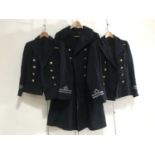 Two Second World War WRNS officer's tunics, skirts and a greatcoat, some bearing the label of Gieves