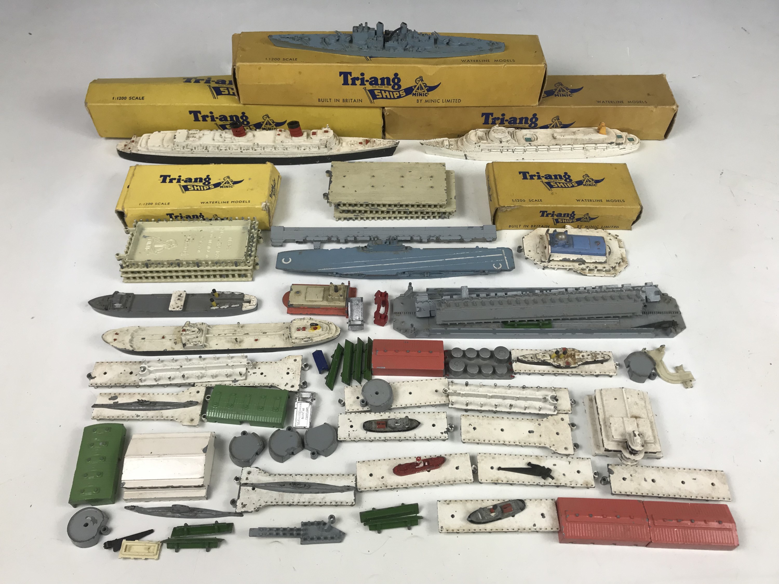 A quantity of Tri-ang Minic Waterline die-cast models and related accessories