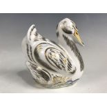 A Royal Crown Derby limited edition paperweight, Royal Cygnet 'Charlotte' 123/750, gold stopper,