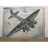 A Second World War Air Ministry instructional poster study of the Luftwaffe Ju 88 bomber