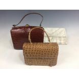 A collection of 1960s ladies' handbags, including a Widegate of London reptile skin box bag