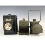 An RAF issue Smith's Wootton electric hand lantern together with two Army issue hand torches