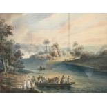 (Second quarter 19th Century) An early 19th Century landscape view depicting a river crossing, to