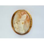 An early 20th Century carved shell cameo brooch depicting Hebe the goddess of youth, rub and claw