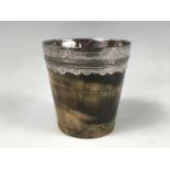 An 18th Century old Sheffield plate mounted horn beaker, 7.5 cm