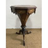 A Victorian marquetry-inlaid rosewood tripod sewing table