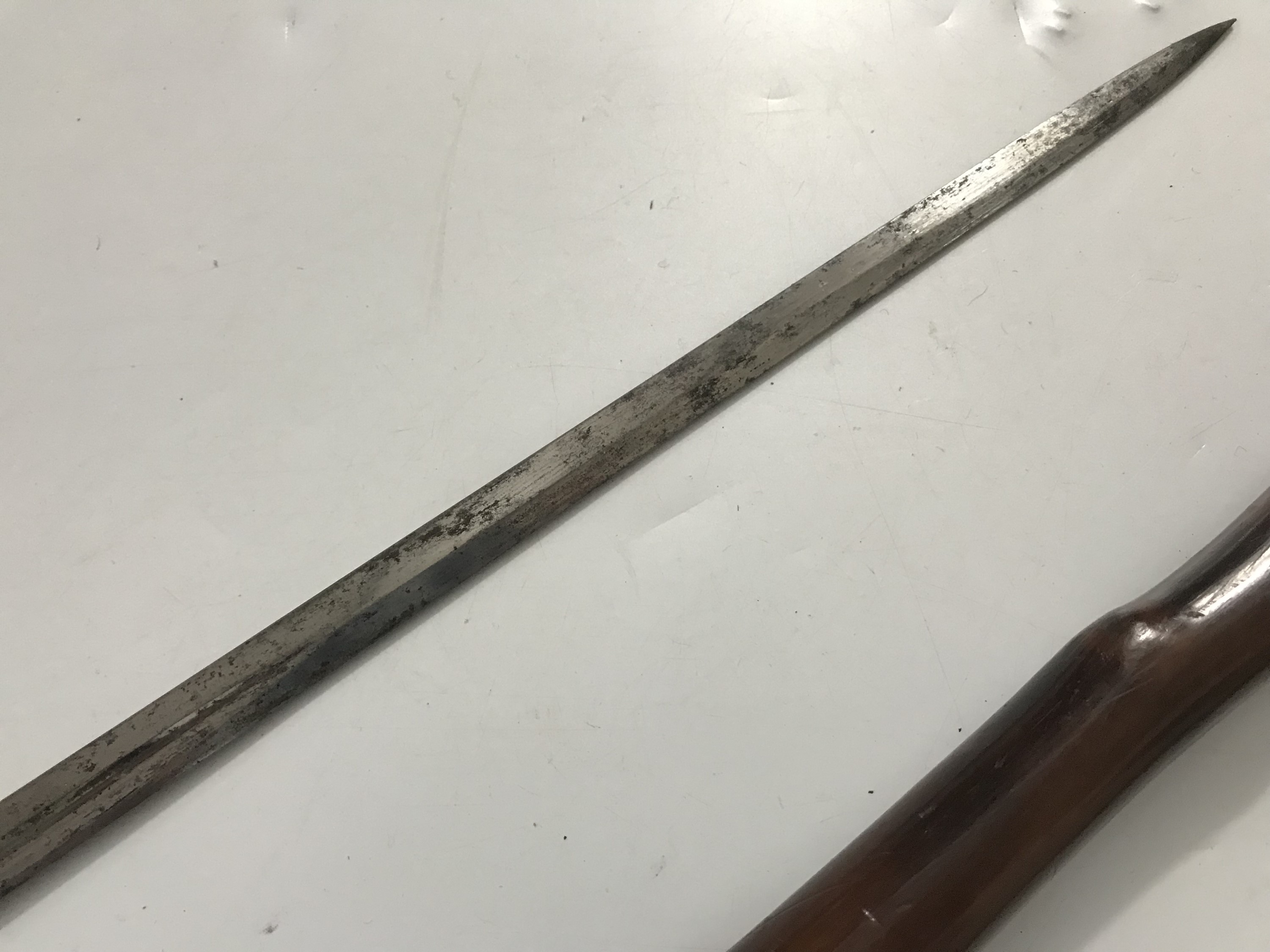 19th Century sword stick, having single edged and fullered blade bearing etched decoration including - Image 6 of 6