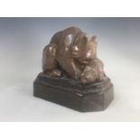 A 1920s studio sculpture of brown bears modelled by Doris Le Cocq, the mother bear nuzzling her cub,