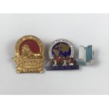 A vintage Phillips' Cycles enamelled gilt metal lapel badge, together with Standard Triumph and