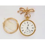 An early 20th Century lady's 18ct gold fob watch and 9ct gold suspender, the former having a crown-