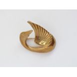 A 9ct gold brooch modelled in the form of a swan, designed by Ola Gorie, in original case, 3.7g