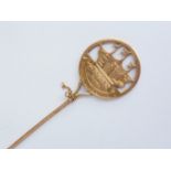 An antique yellow-metal Kirkwall Orkney souvenir stick pin, having a reticulated and engraved