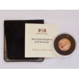 An Elizabeth II 2015 uncirculated gold sovereign, in Harrington & Byrne presentation wallet