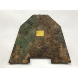 A pilot's cockpit head armour plate from an RAF Hurricane which crashed August 18 1940