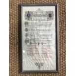 An illuminated parchment presentation from the ranks of Sevenoaks Home Guard to its Commanding