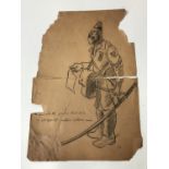 Ronald Searle (1920-2011) An original caricature sketch of a Japanese soldier, 36 cm x 25 cm