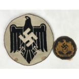 A large German Third Reich NSRL sports vest embroidered badge and a smaller machine-woven example