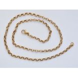 A yellow-metal belcher-link neck chain, converted from a guard chain, spring-ring clasp stamped '