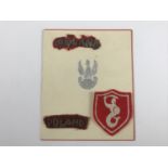 Three items of Second World War Free Polish Army cloth insignia together with a related card