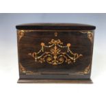 A late Victorian marquetry and string inlaid mahogany writing / stationery box, having a hinged