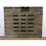 A Second World War "Squadron Committee Challenge Cup" painted wooden tally board formerly at RAF
